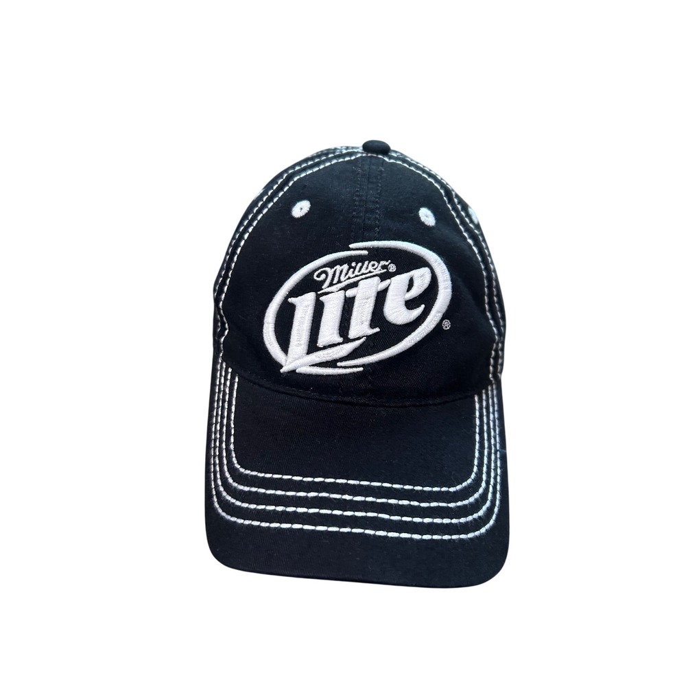 Y2K Beer Miller Lite Black Baseball Cap White Contrast Stitch 2000s Hat